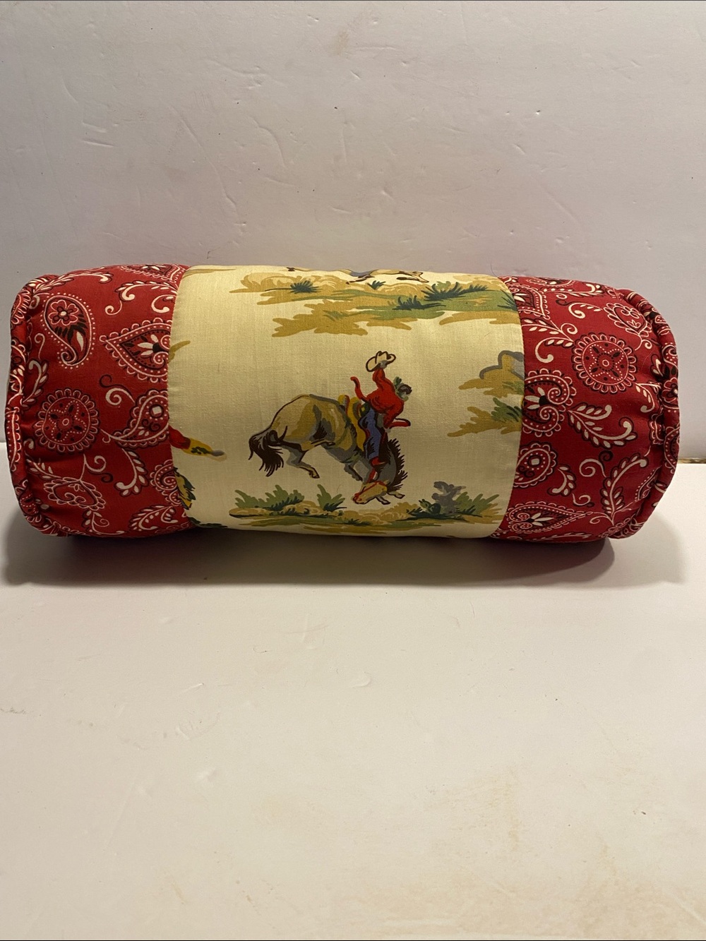 Waverly Red Bandana and Cream Rodeo Bucking Bronco Bolster Pillow